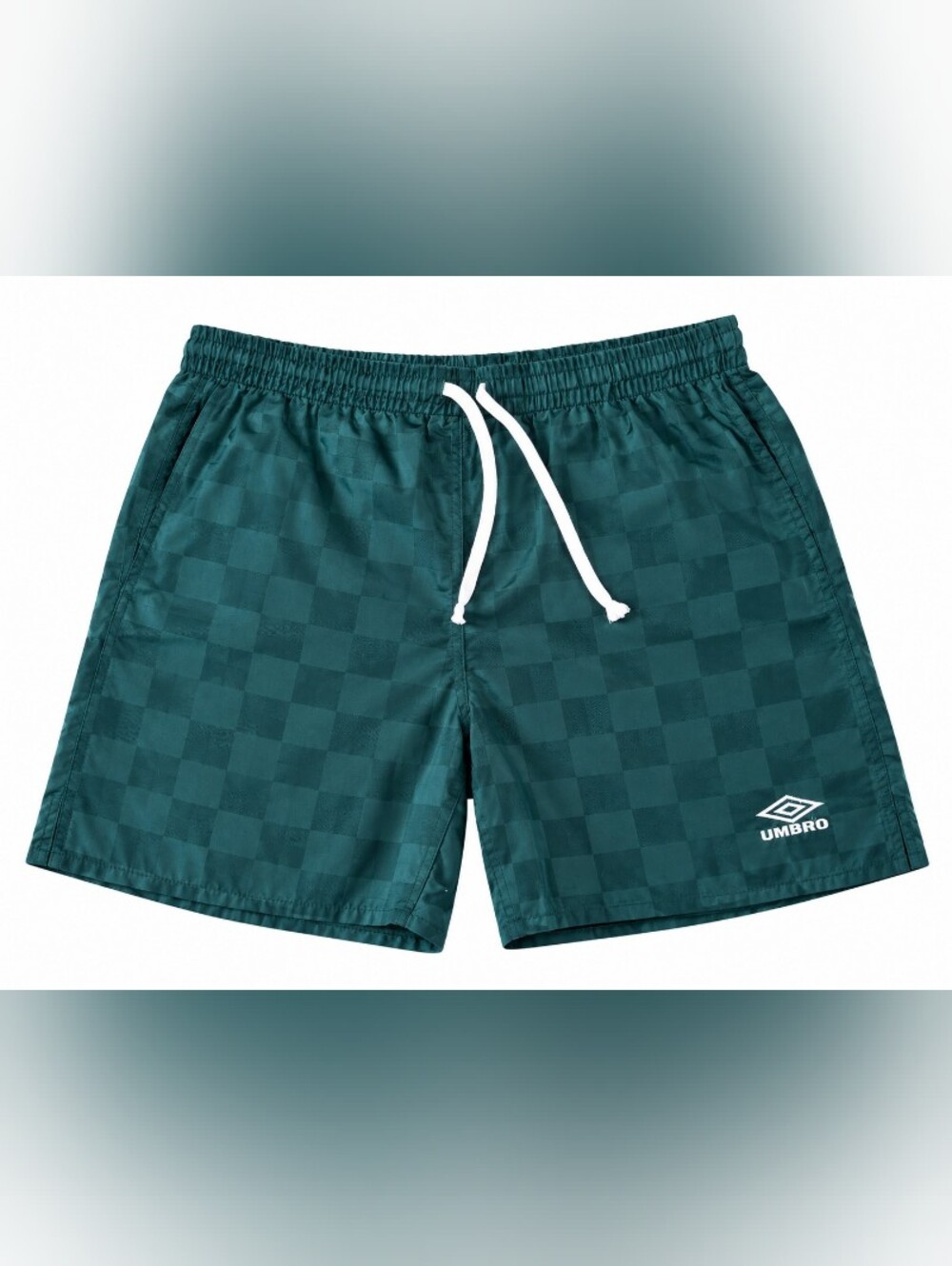 Y2K Nylon Soccer Umbro Teal Checkerboard  Shorts with White Drawstring